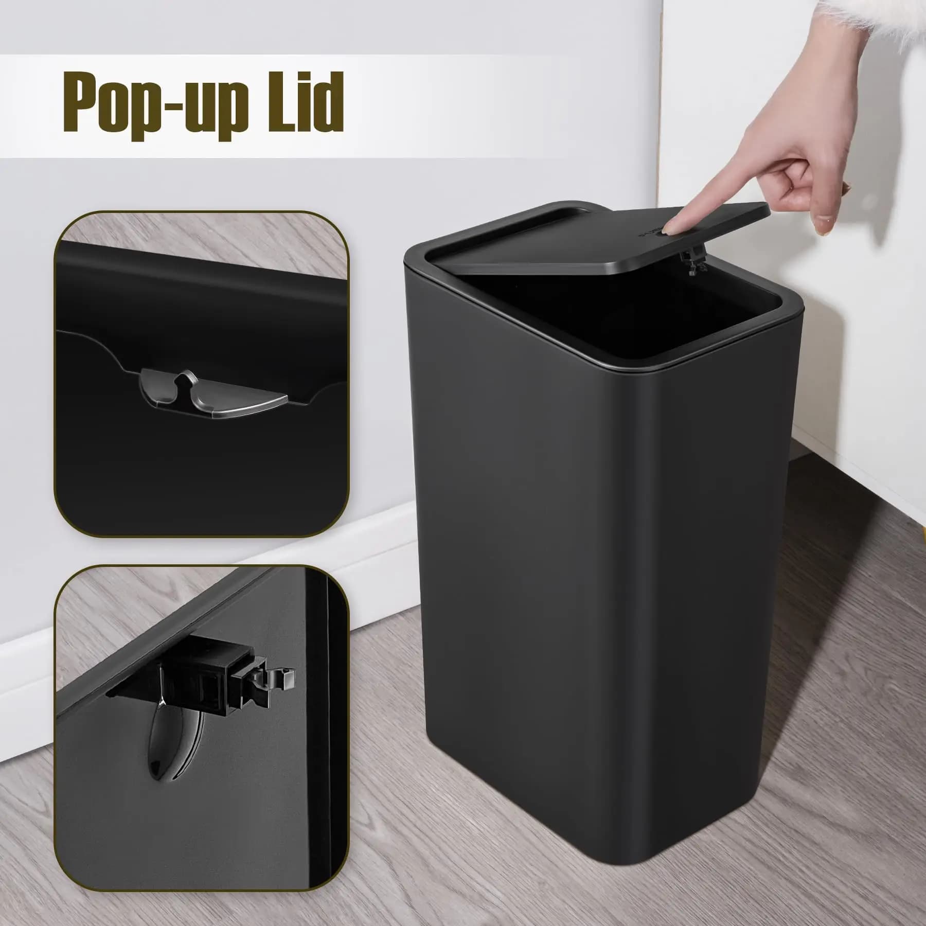 Pattumiera piccola da 10 litri con coperchio, pattumiera sottile cestino per rifiuti per bagno, cucina, camera da letto, soggiorno, ufficio, lavanderia