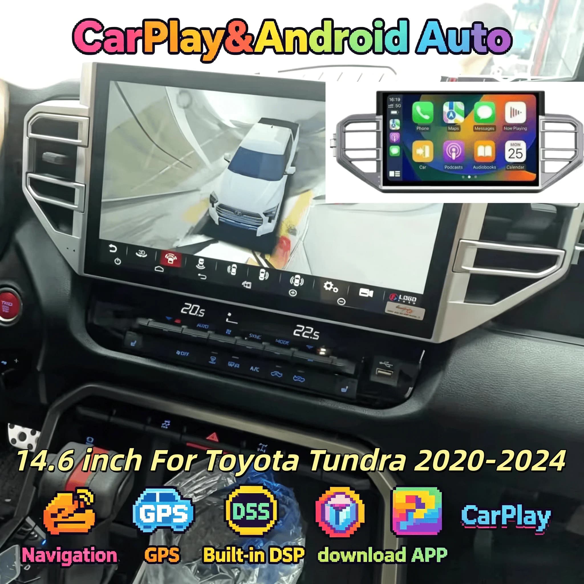 Autoradio Multimediale per Toyota Tundra 2020-2024, Lettore Android con GPS, Navigazione, DSP Wireless, Stereo 4G WIFI