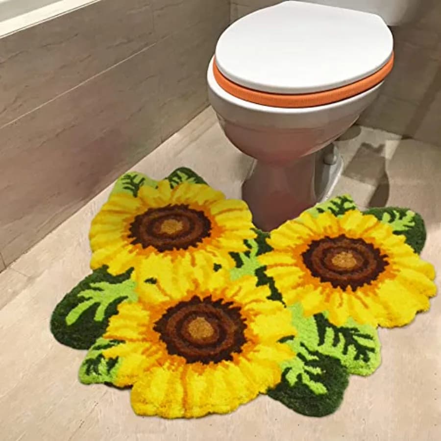 Tappeto da bagno a forma di girasole, tappetino floreale per WC, tappeto da bagno a forma di U, morbido e soffice, assorbente, 23.6''X 30