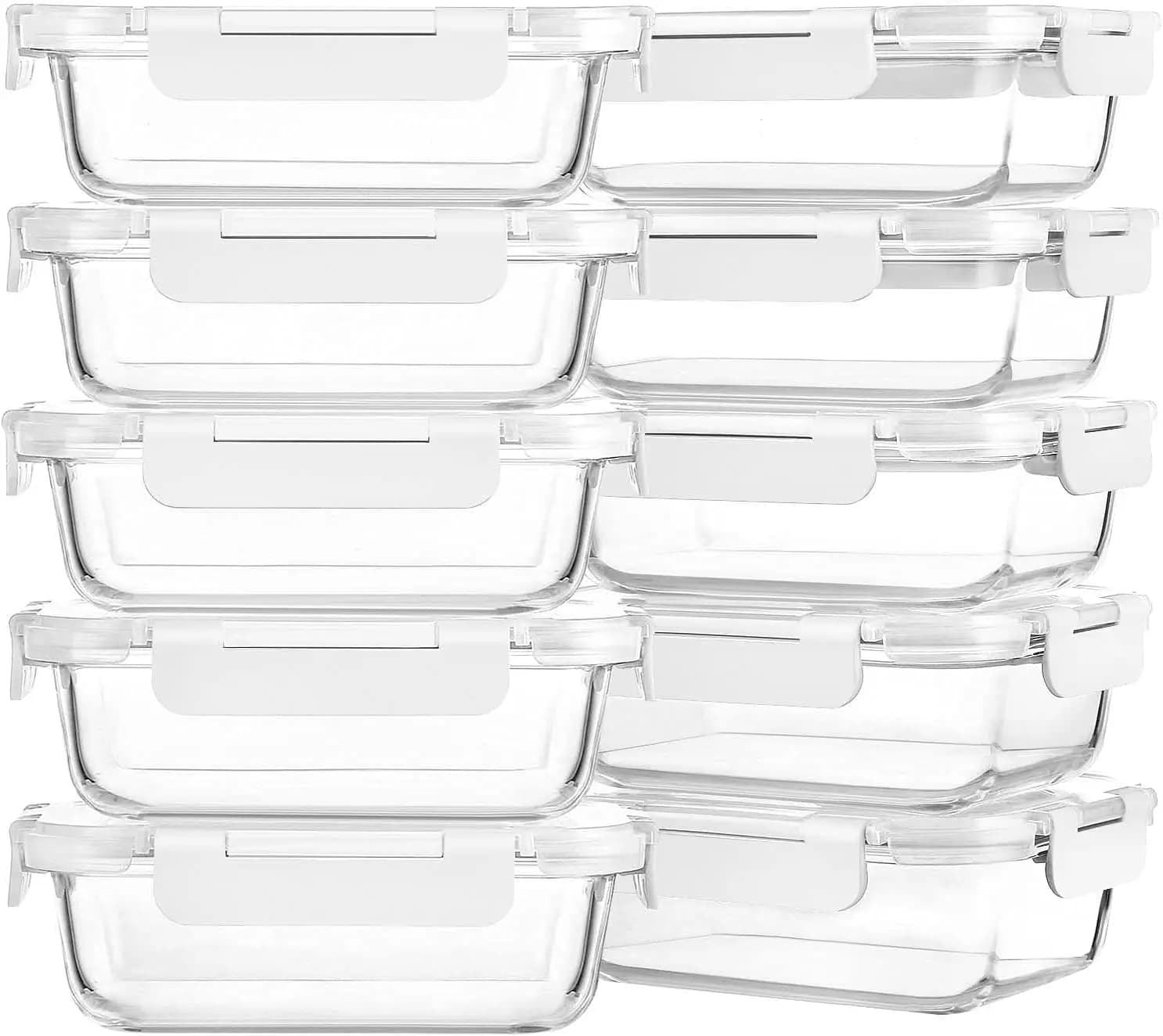 Set di 10 Contenitori in Vetro da 22 Oz per Preparazione Pasti con Coperchi - Adatti per Microonde, Forno, Congelatore e Lavastoviglie