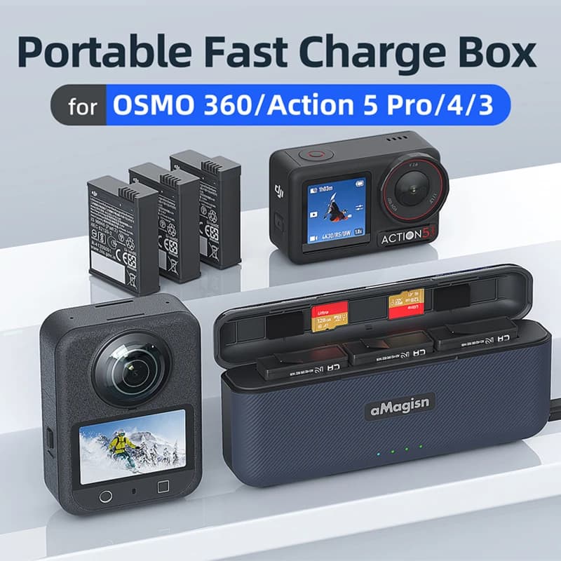 Battery charging box DJI Osmo Action 5Pro/4/3, fast charging and overload protection, portable charging case, camera accessories
