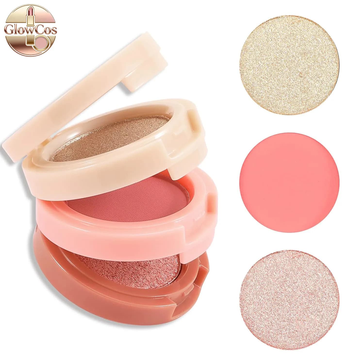 Palette Blush 3 in 1, Palette Illuminante Pressato, Illuminante Opaco a Lunga Durata e Impermeabile, Blush Opaco e Perlato per il Trucco