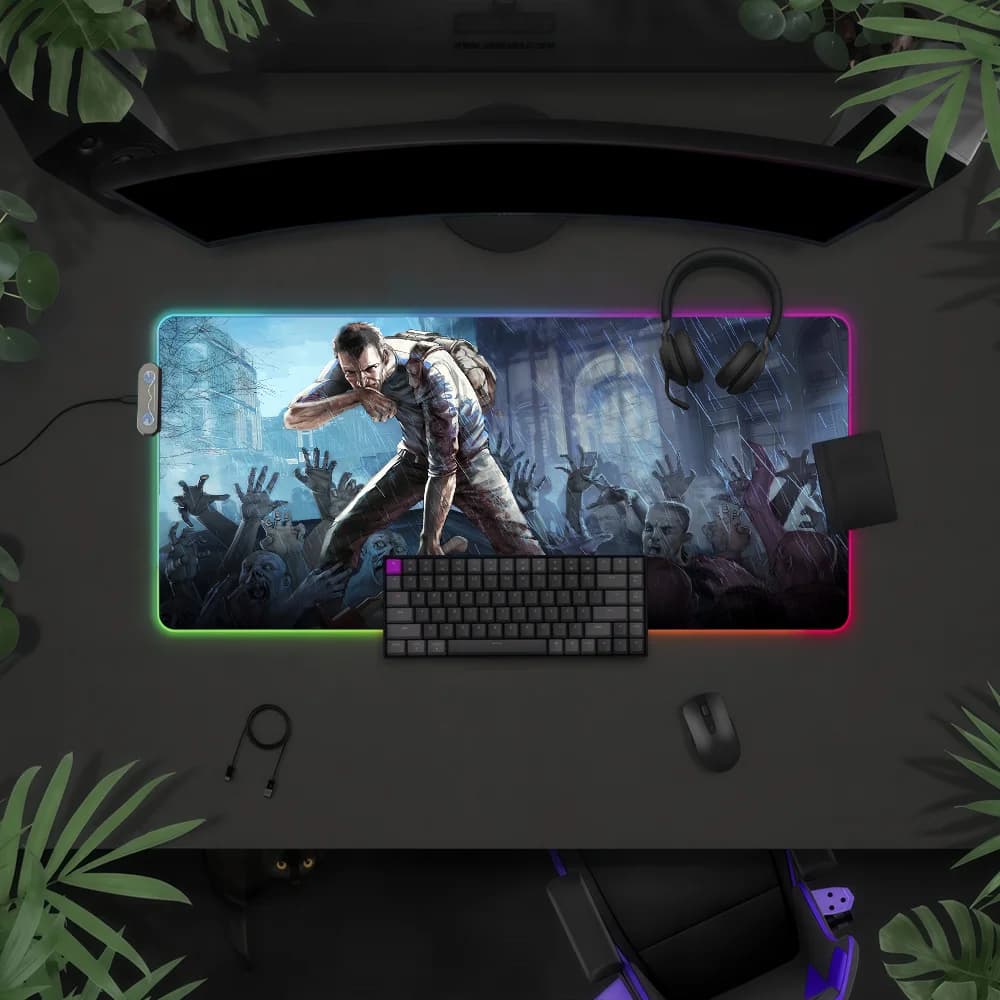 Tappetino per mouse Game Project Zomboid con luce LED RGB, tastiera da gioco colorata, copertura antiscivolo, superficie impermeabile