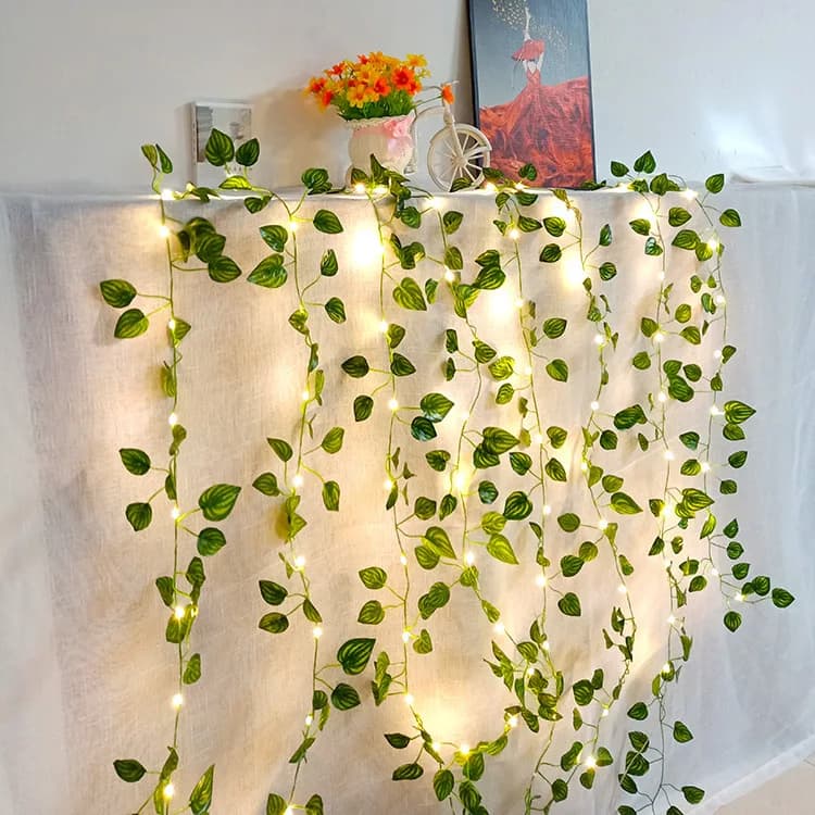 1Pack Green Leaf Fake Plants String Light 2m78.74in 20 Led For New Year Wall House Room Office Birthday Home Bedroom Decortion