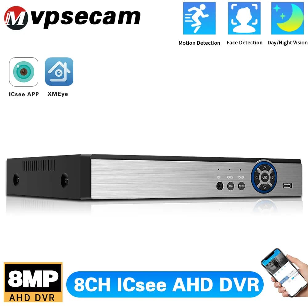 8MP AHD 4K 8CH CCTV DVR Registratore Face Detection Sistema di sicurezza ibrido XMEYE Registratore di sorveglianza analogica 8 canali