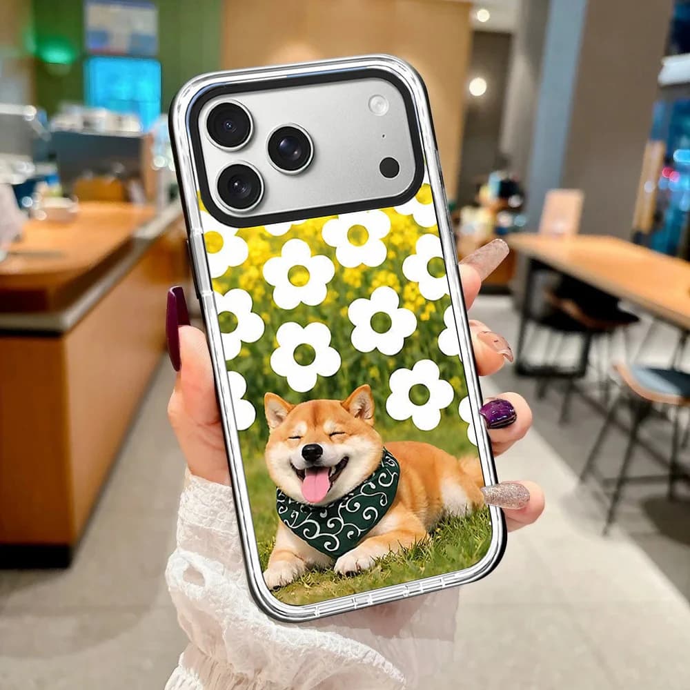 Grass Flower Dog White Border Magnetic Phone Case Cover for IPhone 13 14 15 16 17 Pro Max Case for IPhone Air