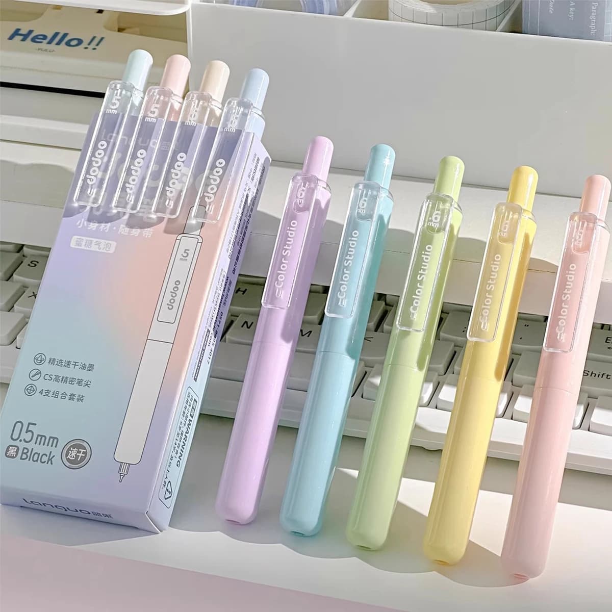 4 Pack Pastel Retractable Gel Pens, 0.5mm Black Ink Aesthetic Pens for Students & Journaling