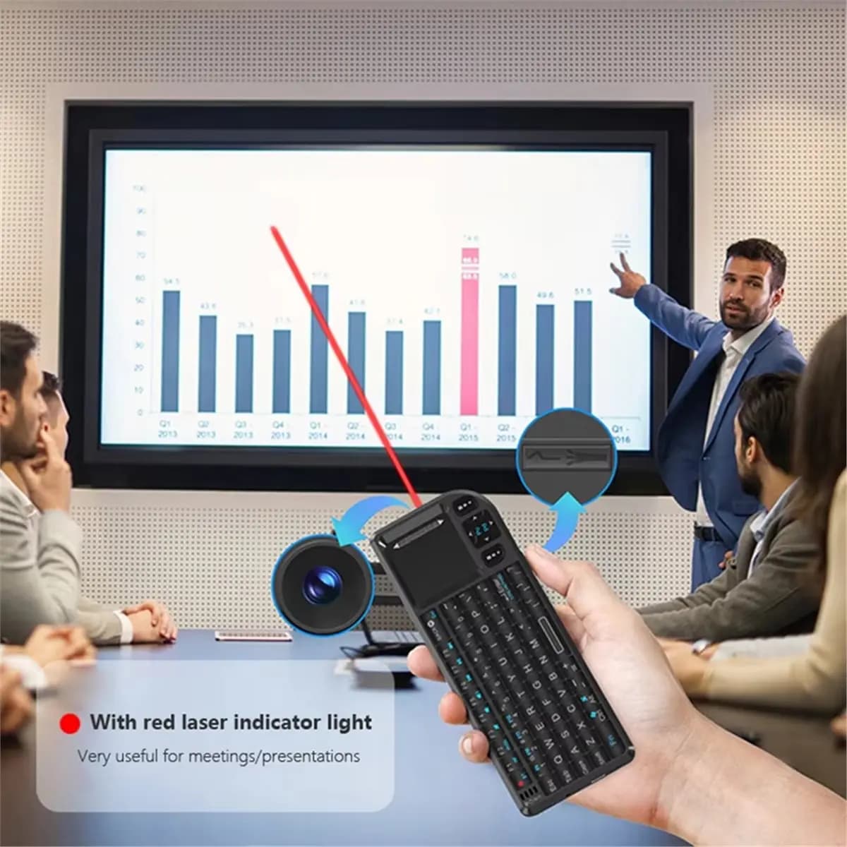 NEW FACTORY~Wireless Bluetooth Mini Keyboard with Red Laser Touch Mouse Multifunctional 2.4G Keyboard for Ios Android