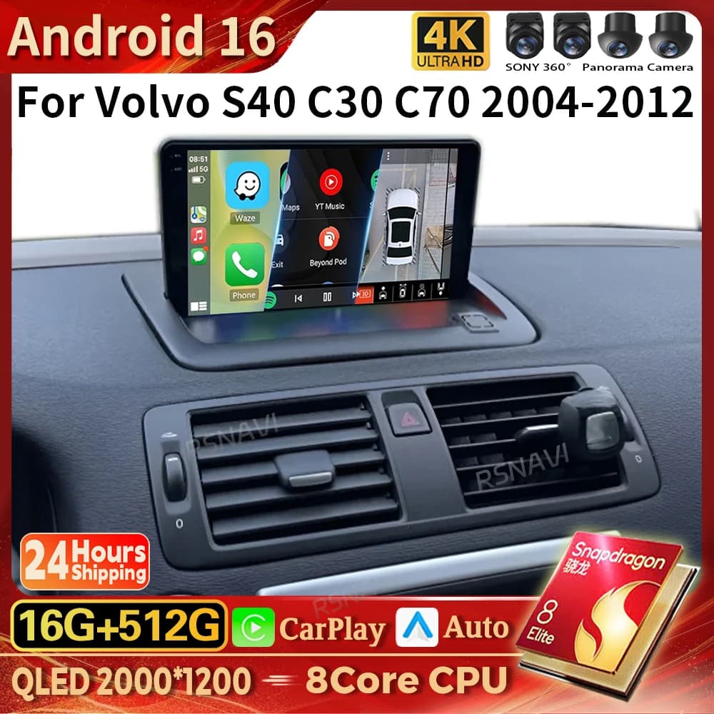Android 15 Carplay DSP WIFI + 4G Autoradio Lettore Multimediale Per Volvo S40 C30 C70 2 MS 2004-2013 Autoradio Stereo 2din Qualcomm