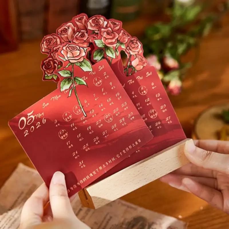 Calendario da Tavolo 2026 con Rose, Organizer e Planner Stereoscopico, Note Memo per Casa, Ufficio, Scuola, Agenda Giornaliera, Regalo Creativo
