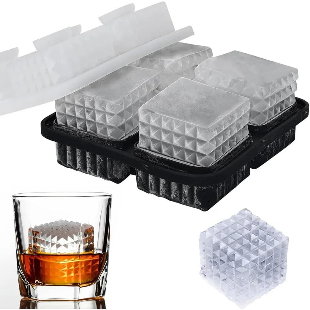 Stampo per Cubetti di Ghiaccio per Whisky, Vassoi in Silicone con Coperchio, Stampo per Cubetti Grandi Quadrati con Texture a Diamante, Stampo per Cubetti di Ghiaccio Grandi per Bourbon