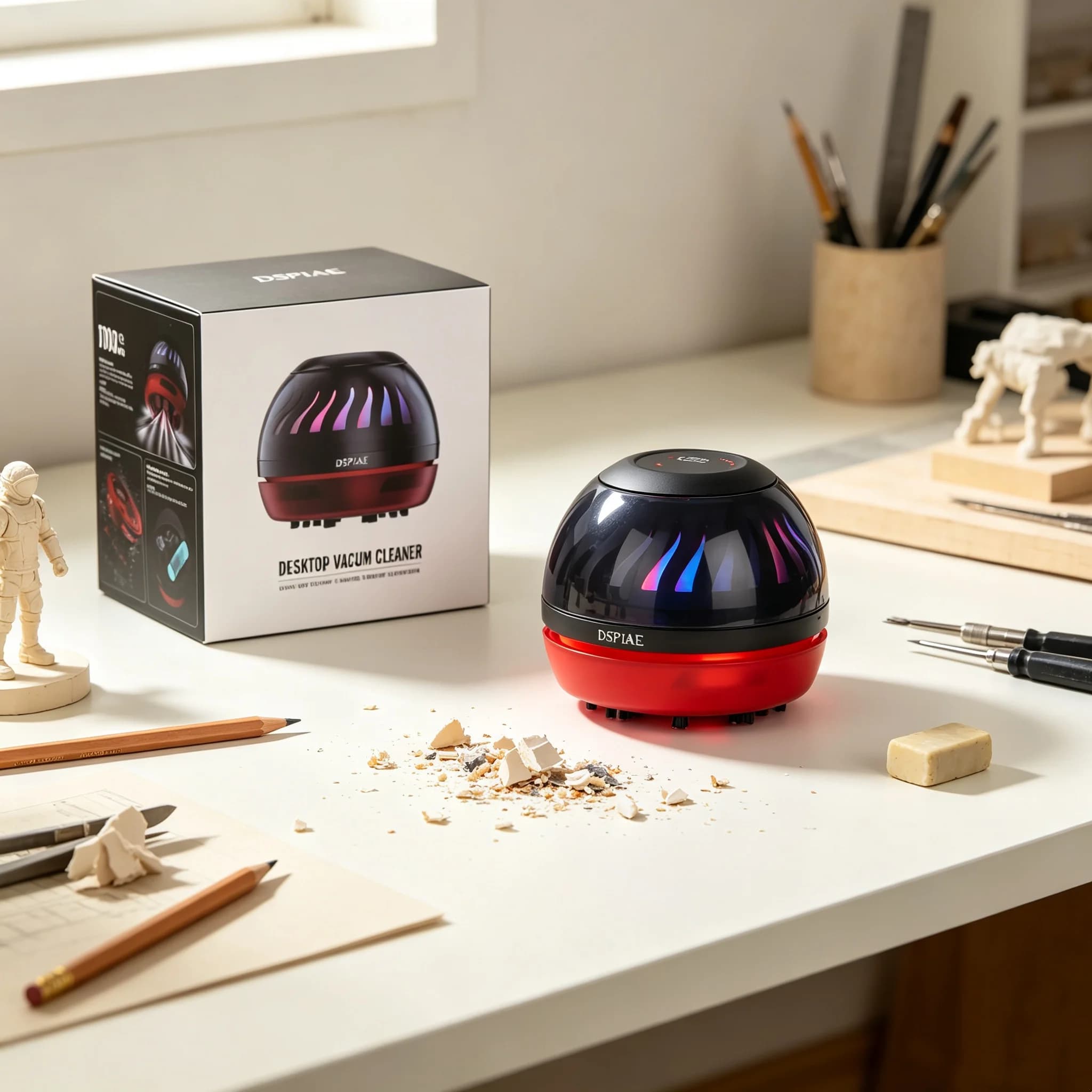 DSPIAE HC‑W Portable Desktop Vacuum Cleaner High‑Power Low‑Noise Desktop Debris Cleaner Rechargeable Washable Filter RGB Light