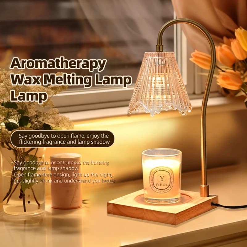 Lampada Originale per Sciogliere Cera Aromatica di Legno, Candela Senza Fiamma, Lampada da Tavolo Romantica con Luce Regolabile, Lampada da Comodino