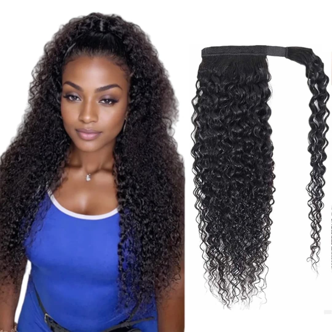 Extension Coda di Cavallo con Clip, Capelli Umani Ricci Afro, Coda di Cavallo Ricci Avvolgente, Coda di Cavallo Brasiliana in Capelli Umani, 26-28 Pollici