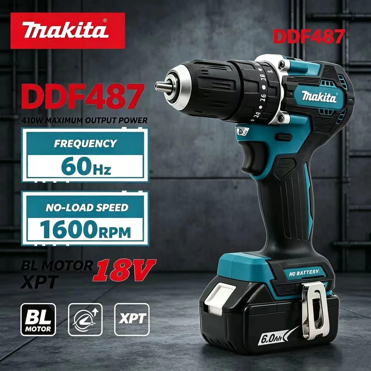 Makita DDF487 18V Dual Function Brushless Screwdriver For Shelf Curtain Installation Household Drilling Tasks
