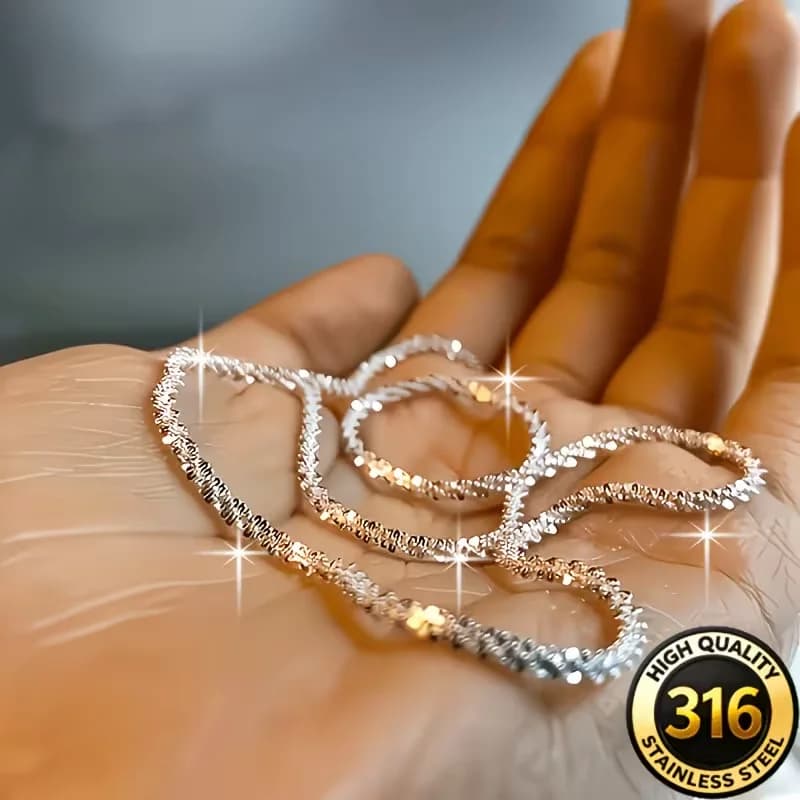 1pcs Elegant Shiny Silvery Stainless Steel Chain Minimalist Fashion Daily All-Match Clavicle Necklace for Women Perfect Jewelry