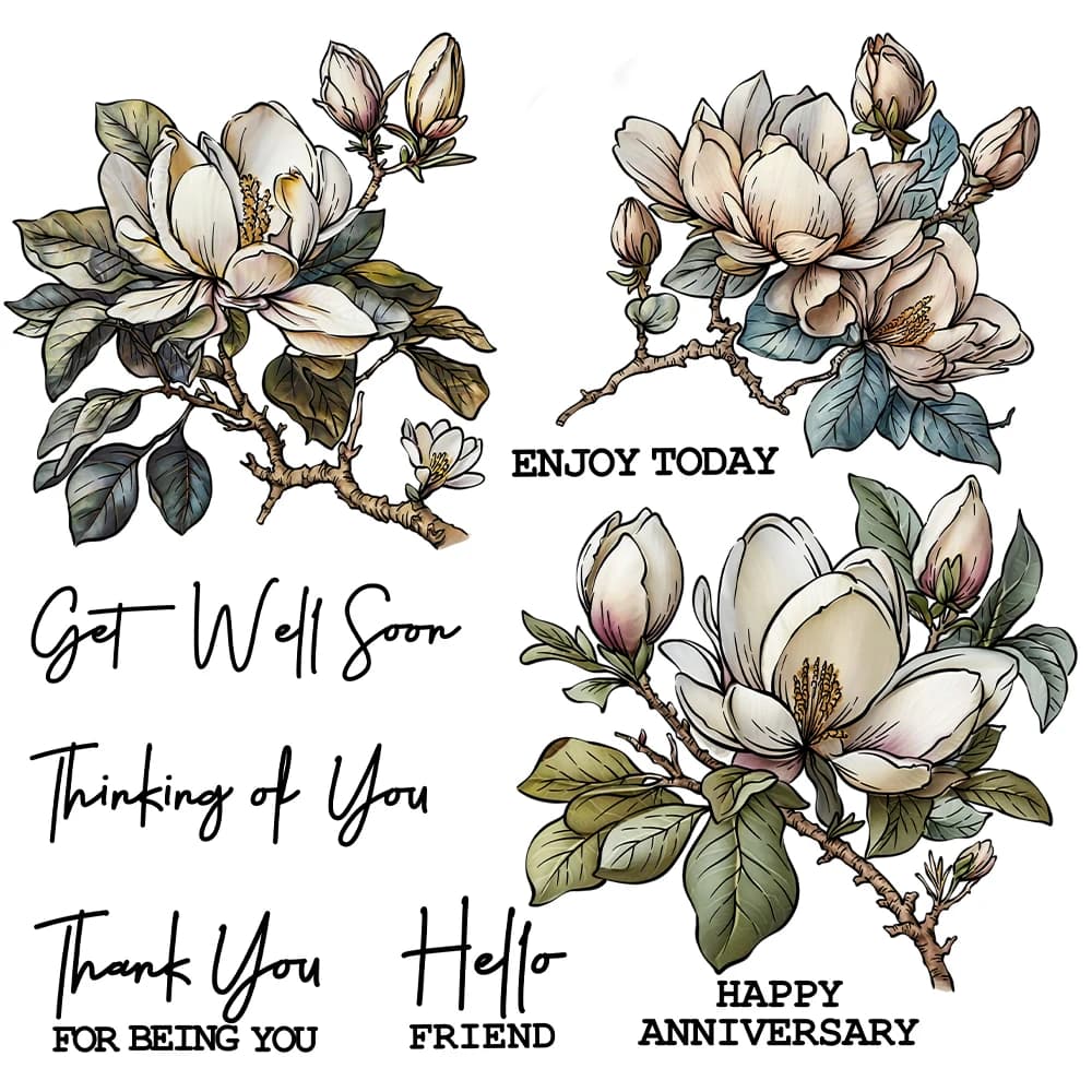 Mangocraft Spring Flower Flowers Magnolia Fustelle Transparent stamps Scrapbooking DIY Metal stems Silicone stamps for card decoration