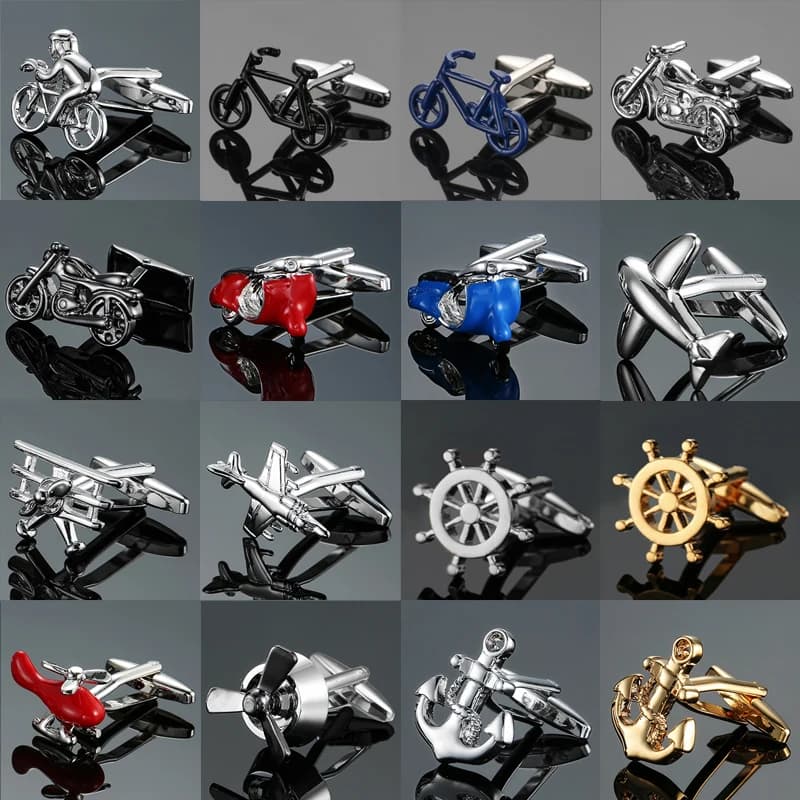 Gemelli per camicia francese da uomo di fascia alta Classico aereo barca ancora moto Modello di bicicletta accessori per abiti da lavoro gioielli