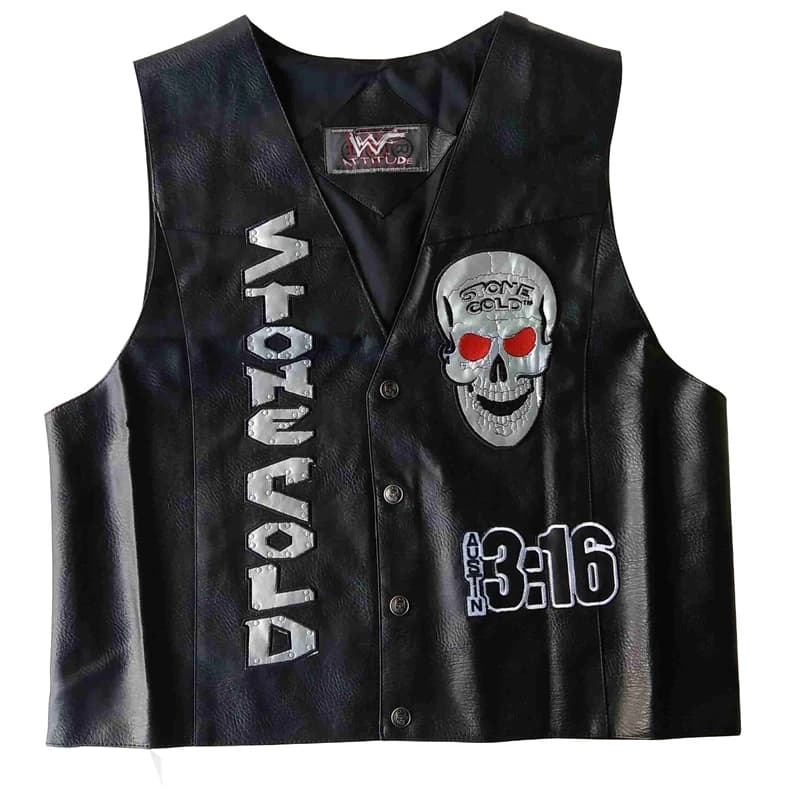 Steve Austin 3:16 Gilet con teschio da fumo Gilet con teschio Texas Rattlesnake Nuovo Austin 3:16 Gilet con teschio da fumo Nuova pietra