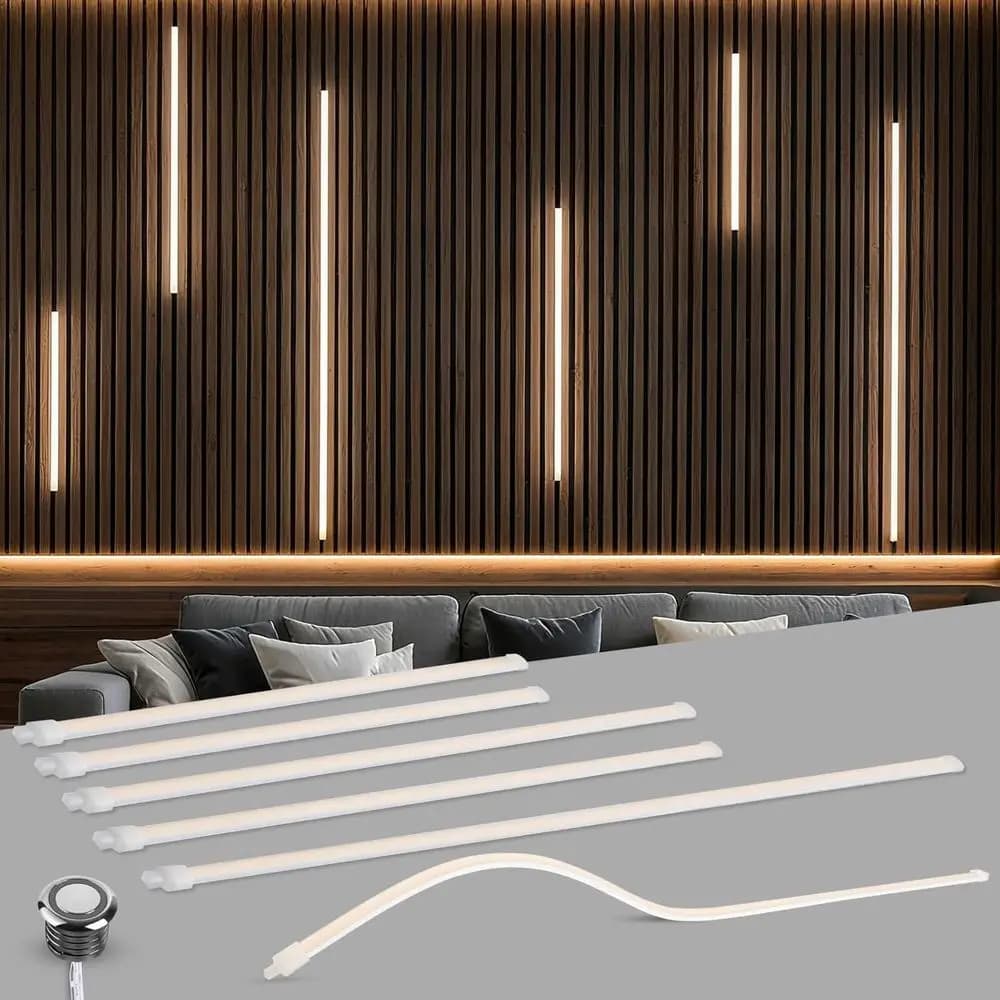 LED Downlight Lighting Kit 6 Autoadhesive Parts White Hot 3000K LED Strips with Touch Sensor Switch or Wood Doge Panels, bo