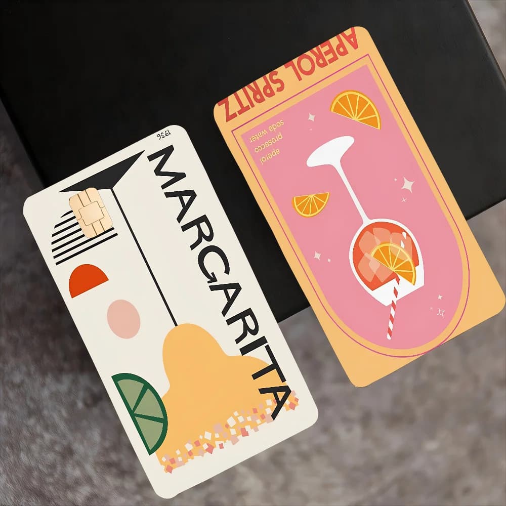 Cartoon Fruit Juice Mojito Aperol Spritz Gioco Pellicola Cover Custodia adesiva per piccola chip Carta di debito di credito Lato anteriore