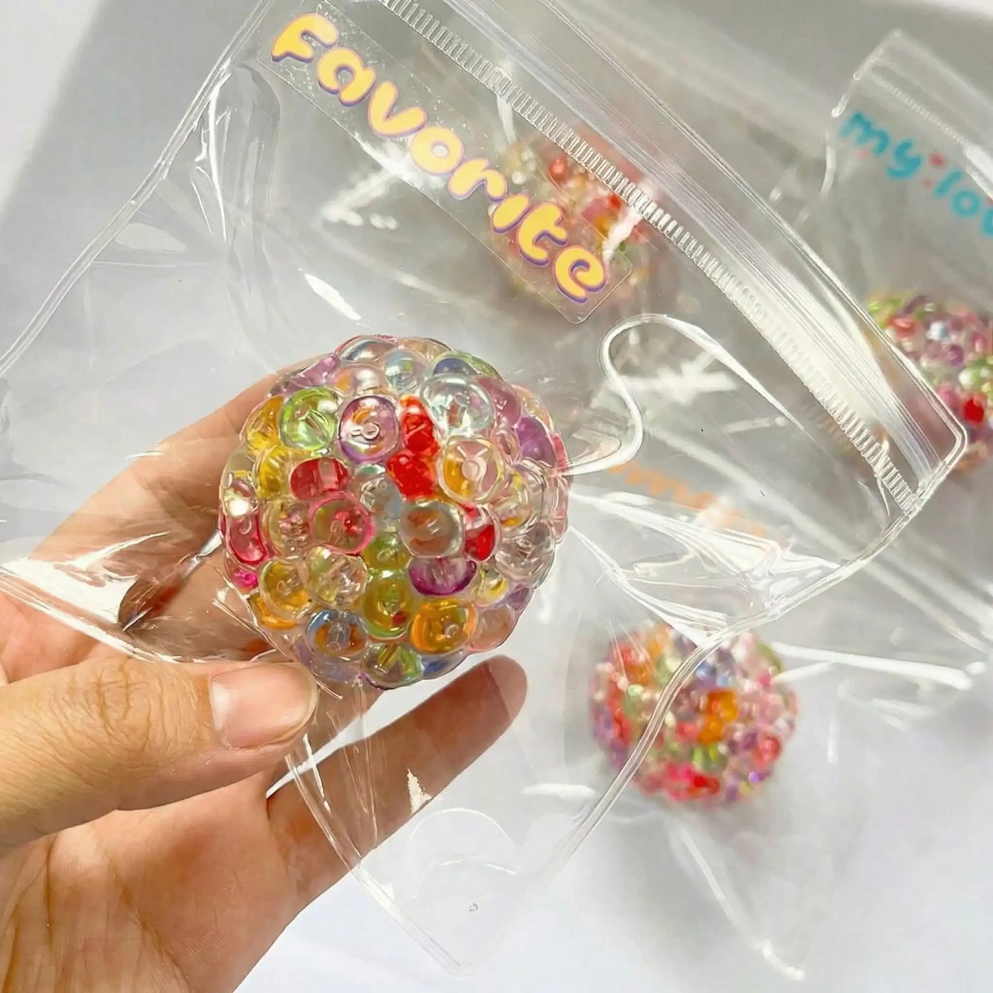 1PC Colorful Mesh Squeeze Ball with Finger Beads, Soft Slow Rising Stress Relief Fidget, Tactile Sensory Toy for Anxiety, Gift for Adults
