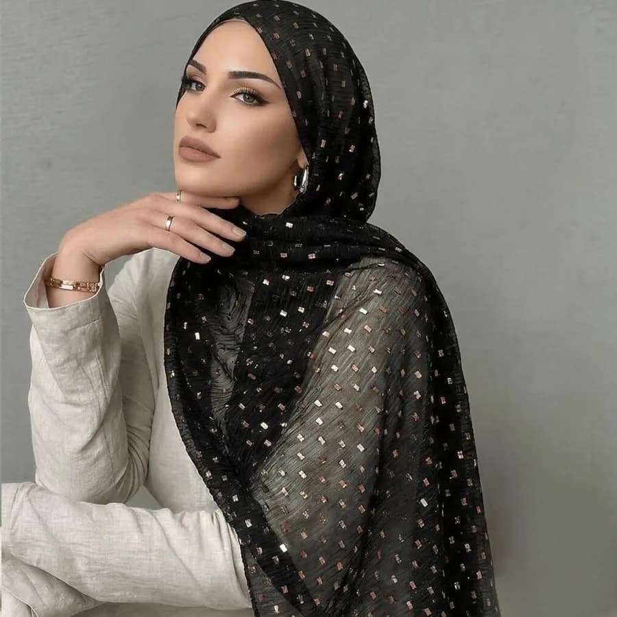 Sciarpa leggera di lusso con effetto flash, foulard da donna musulmana, velo in garza per serate di gala, protezione solare per vacanze al mare, versatile e multiuso, sciarpa lunga