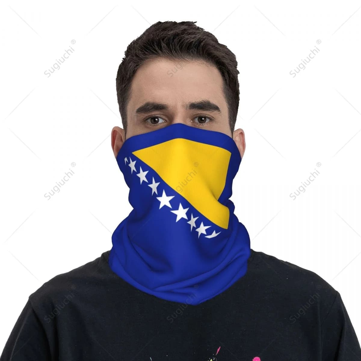 Unisex scarf with flag of Bosnia and Herzegovina, mask for neck, scarves, neck warmer, seamless bandana, headdress for cycling and hiking