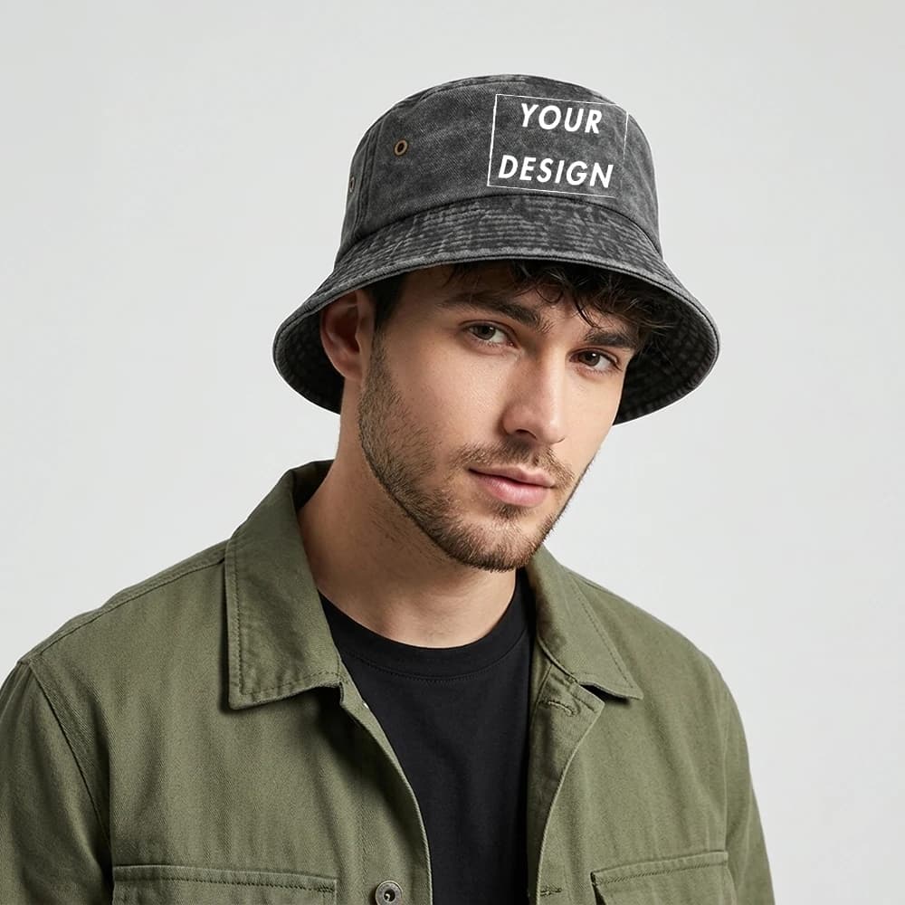 Cappello a Secchiello Vintage Personalizzato in Cotone 100% con Design Personalizzato, Cappello alla Moda su Misura, Regalo Realizzato negli USA