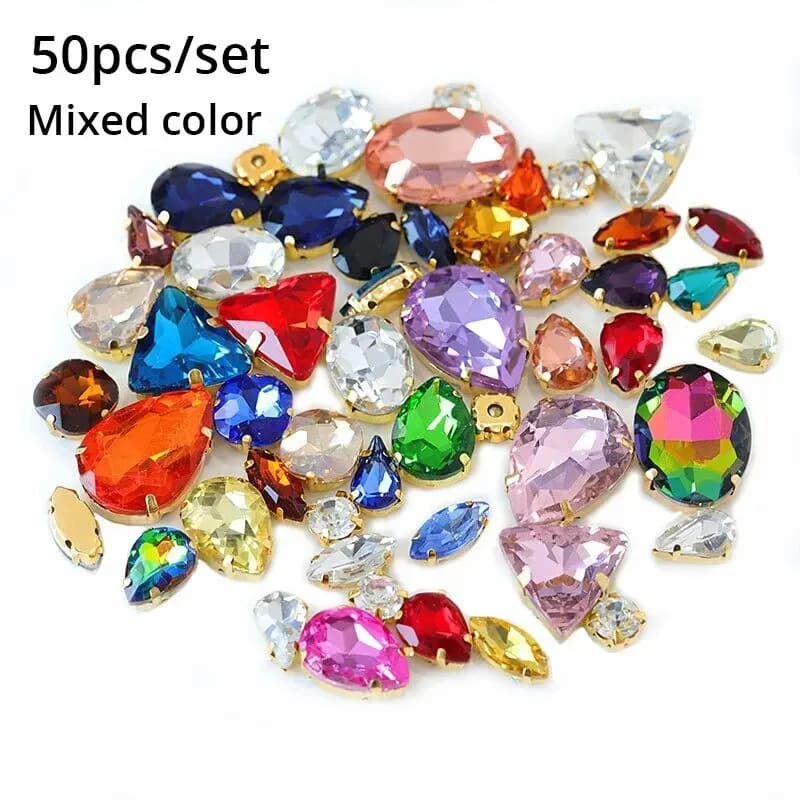 50 pz/set goccia d'acqua rotonda Multi-forme artiglio trapano diamanti a punta per abiti da sposa scarpe accessori misti
