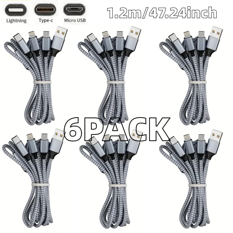 Cavo di ricarica rapida USB-C 3 in 1 da 4/6 pezzi con cavo dati multi-interfaccia Lightning Micro Type-C, per Iphone Samsung Xiaomi