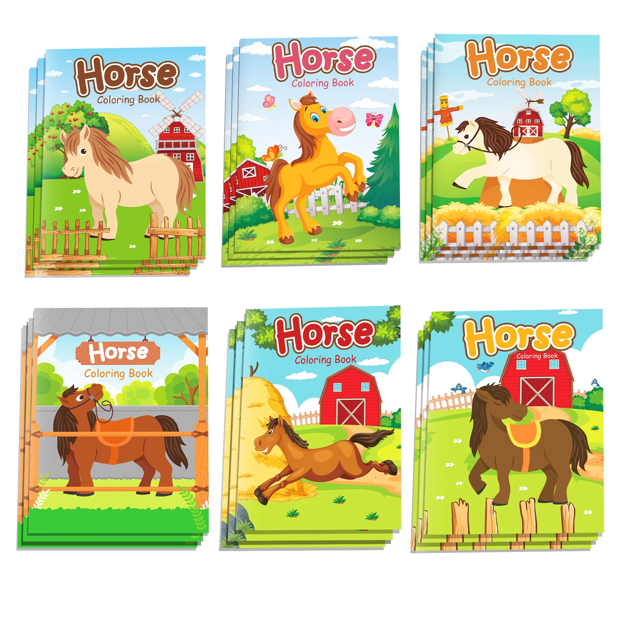 6/12/24Pcs Farm Horse Mini Coloring Books Sketch Book Cute Pony Barn Farml Theme Party Giveaways DIY Drawing Reward Supplies