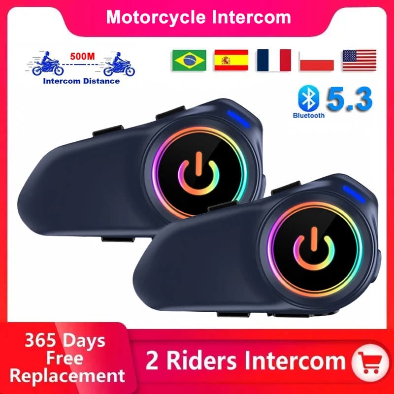 G1 Interfono per casco moto BT5.4 Auricolare 1000mAh Standby super lungo 500m per 2 ciclisti Intercomunicador per interfono moto