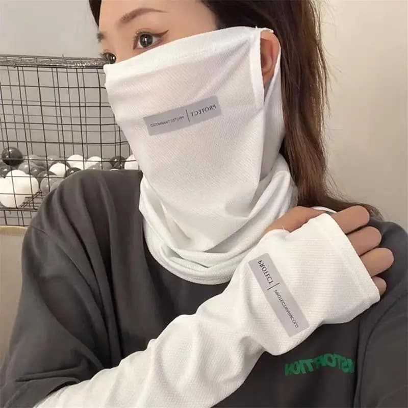 Ice Silk Sun Protection Set*Face Mask+Arm Sleeves Breathable For Cycling/Fishing Summer Outdoor Sports