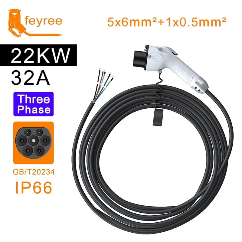 Feyree GB/T Charger cable EV 5m 32A 7KW 16A 3.5KW 1 stage 11KW 22KW 3 stages for car charging station Electric vehicle
