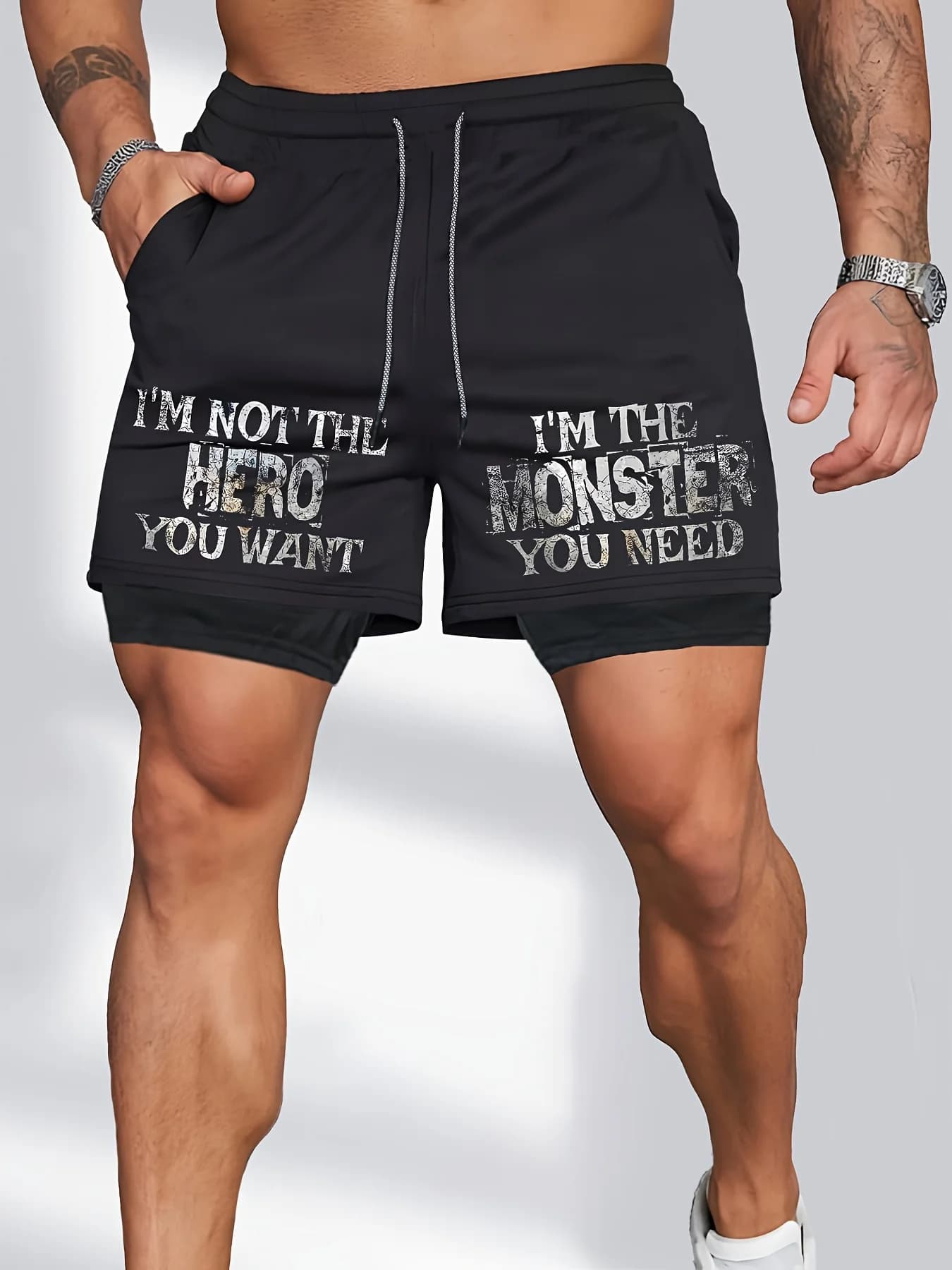 double-deck fitness sports shorts men summer slim quick drying breathable woven Shorts Men's sweatpants training gym clothing