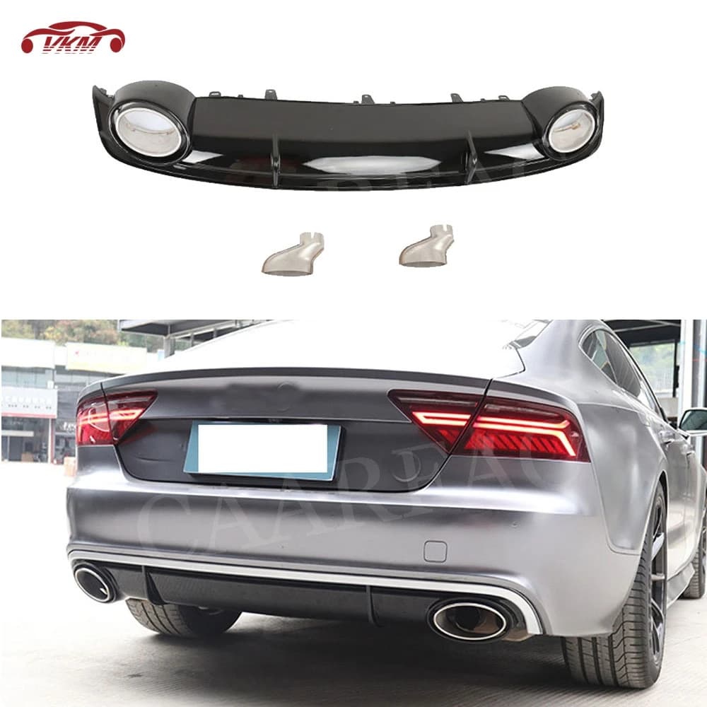 Rear Lip Diffuser Spoiler with Exhaust Muffler Tips For Audi A7 Sport 2016 2017 2018 PP Car Bumper Apron Guard Plate