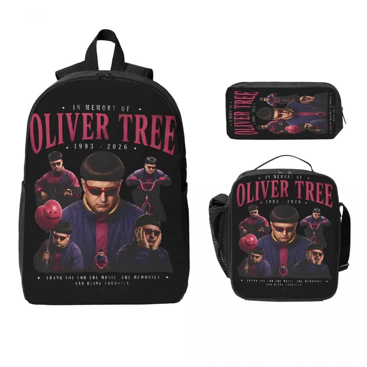 3Pcs RIP Oliver Tree 1993-2026 Backpack Set for Girls Boys Pencil Boxes Bookbag Sets with Lunch Box For School Students Knapsack
