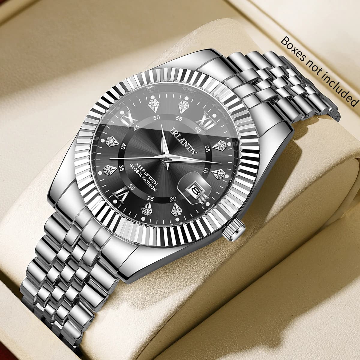 Orologi da uomo alla moda con strass, orologi da uomo di lusso con cinturino in acciaio inossidabile, orologio al quarzo con calendario da uomo, Reloj Hombre (senza scatola)