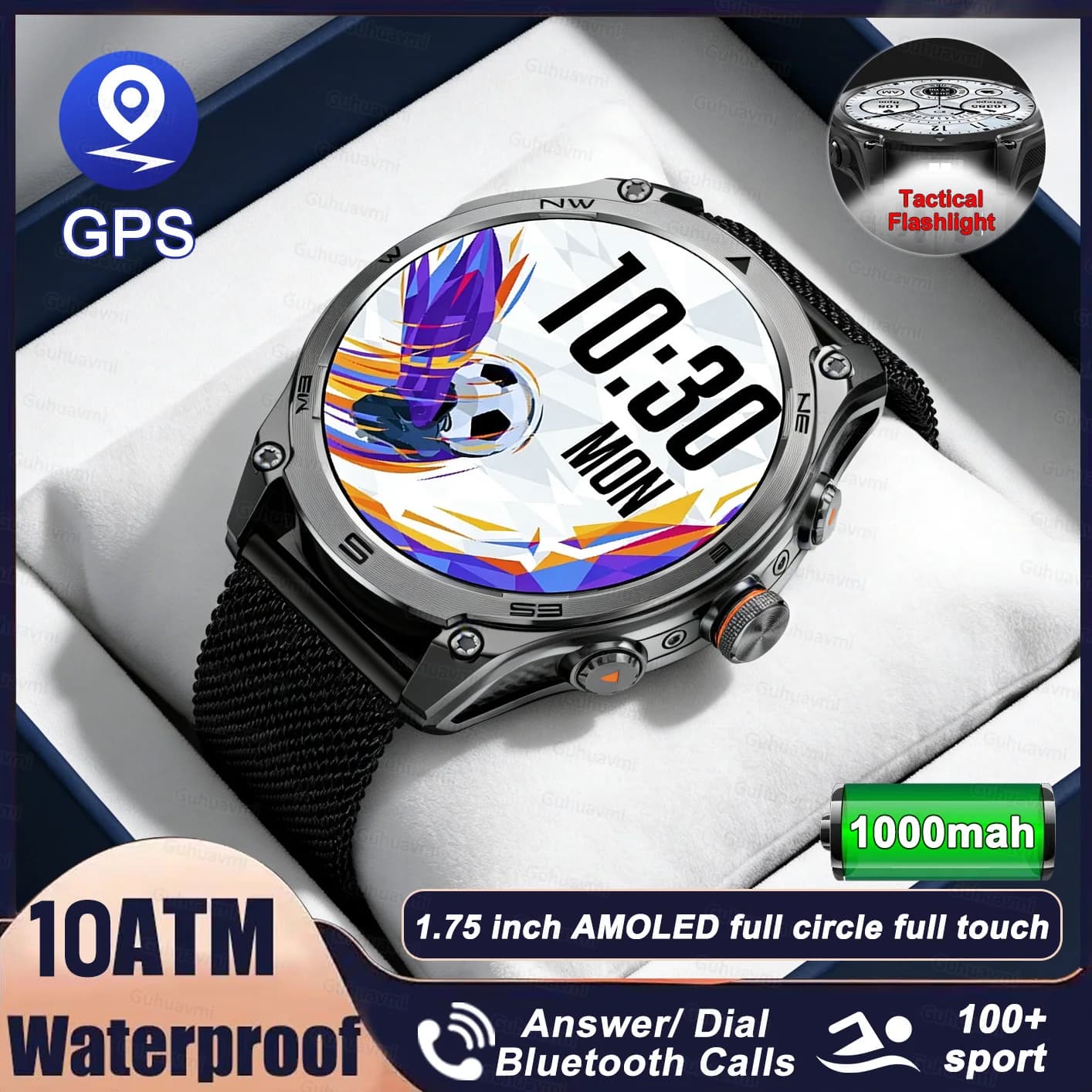 High-end Sport Smart watch 10ATM Waterproof 1000mAh Battery Smart Watches men Sports Run tracker Outdoors Compass Smartwatch GPS