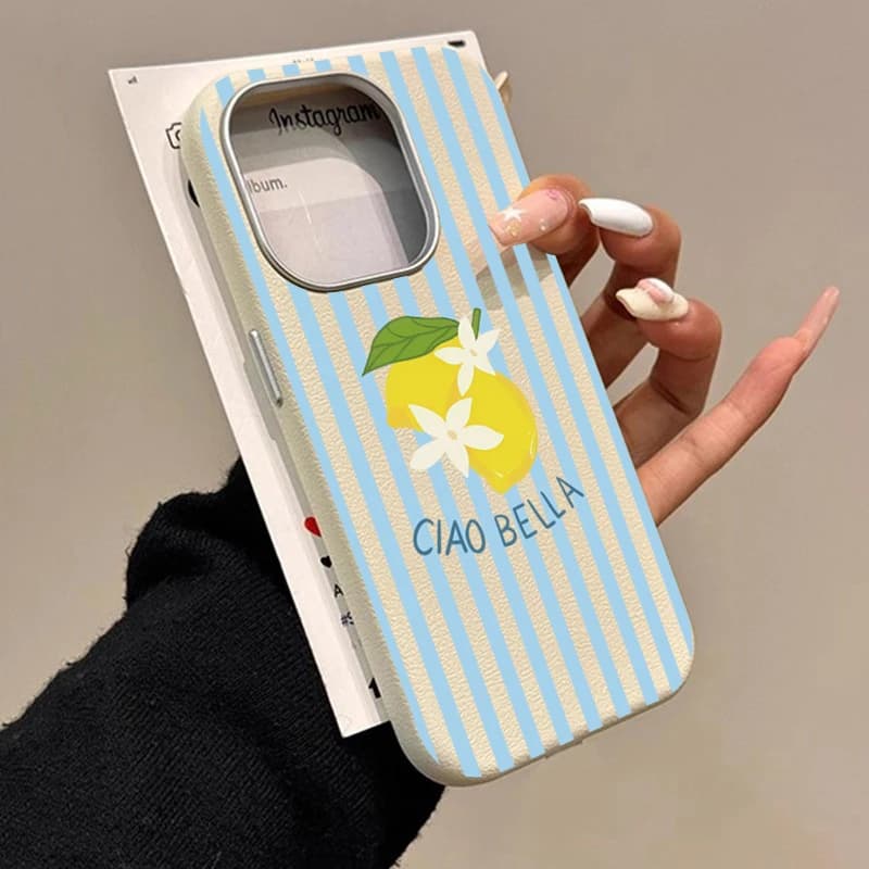 Lemon Striped Retro Design Suitable for Samsung Galaxy S25 S24 Ultra S23 S21 FE S22 Plus A16 A36 A26 A56 A54 A53 A55 Case Cover