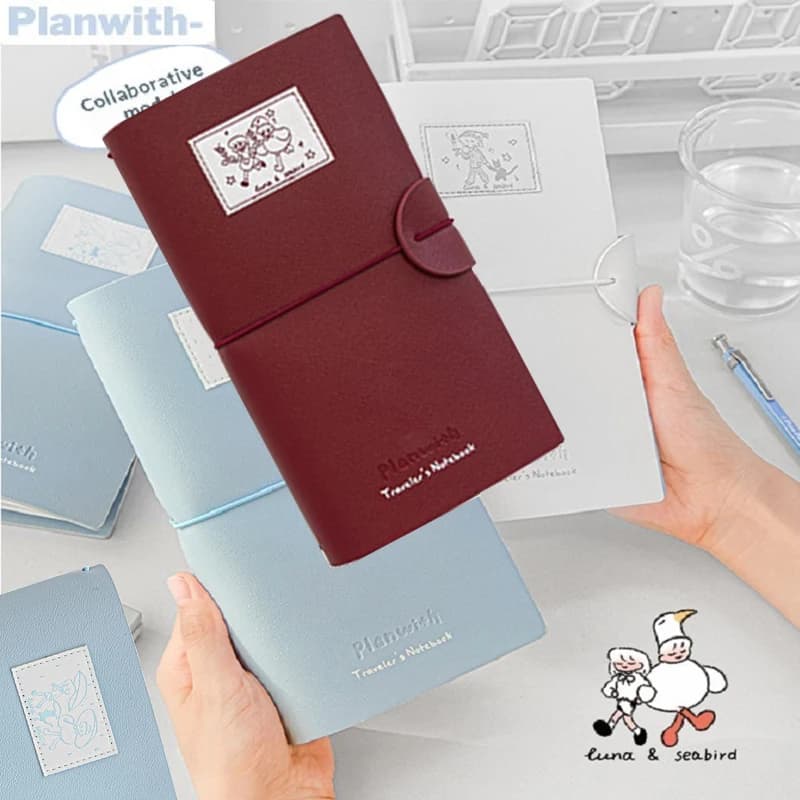 Planwith Co-branded Luna Seabird Journal Notebook for Travelers Pattern PU Cover 100g Paper Portable All-in-One Daily Recorders