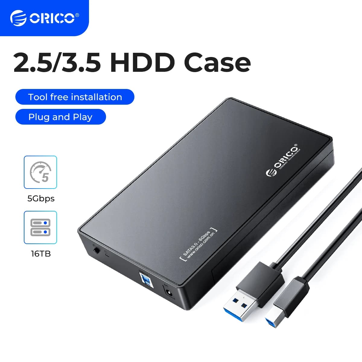 Custodia per disco rigido esterno ORICO da 3.5 pollici da SATA a USB 3.0 custodia per HDD con adattatore di alimentazione 12V/2A supporto UASP Tool free