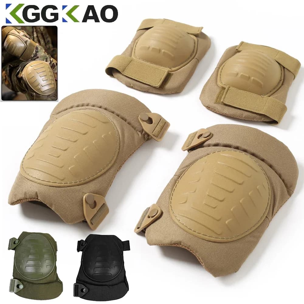 Ginocchiere e gomitiere regolabili professionali 4 pezzi Set di protezioni per gomiti per ginocchia militari sportive Set di protezioni per combattimento tattico per caccia per adulti