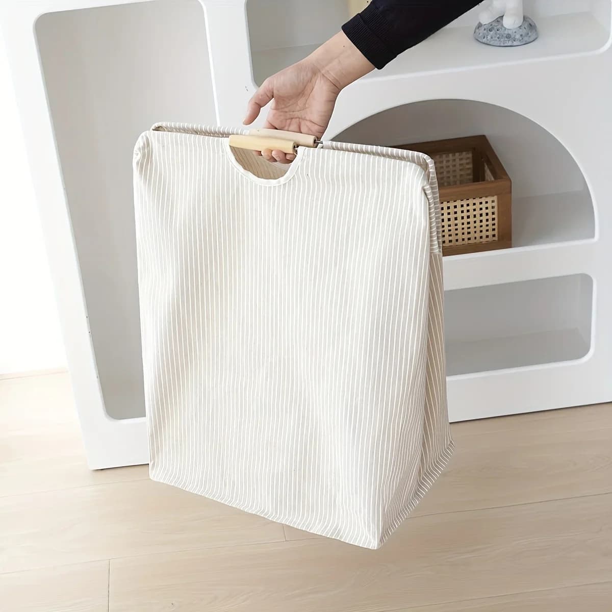 Laundry basket with handle - independent high stool dirty clothes basket, suitable for bedrooms, bathrooms, dormitories -durable