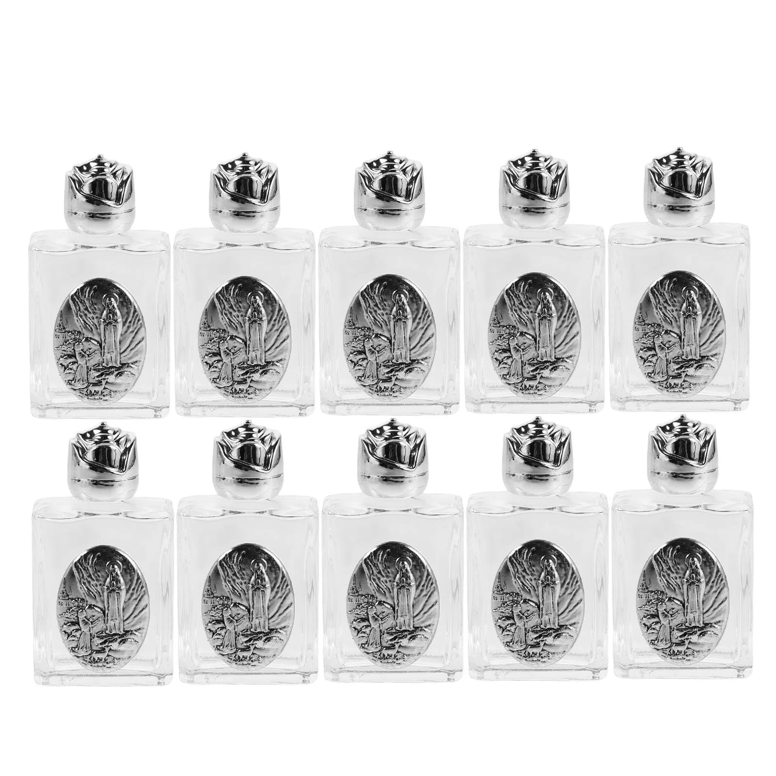 10 Pcs Alloy Embossed Holy Water Bottle Catholic Container Christian Church Travel
