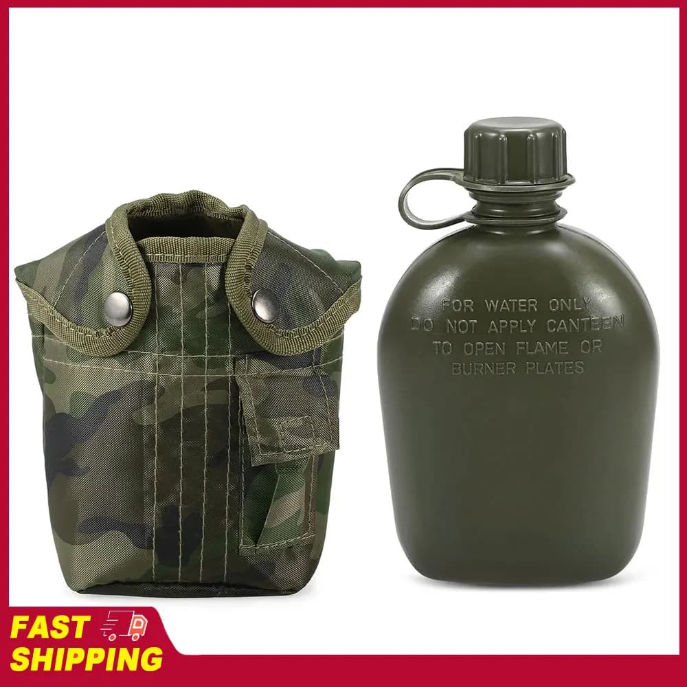 Camping Hiking Backpacking Survival Water Bottle Kettle 1L Outdoor Military Canteen Bottle Tool with Cover