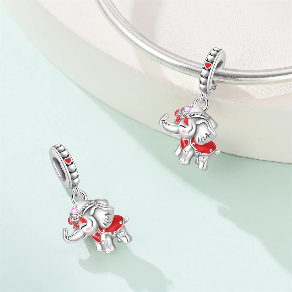 Charms Original 925 Sterling Silver Red Elephant Pendant Beads Fit Bracelet Diy Fine Gift Women Delicate Jewelry Accessory