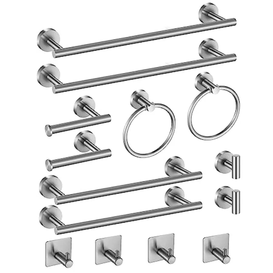 Set di accessori per il bagno in nichel spazzolato, 14 pezzi, set di accessori per il bagno che include portasciugamani da 24 pollici e 16 pollici, anello portasciugamani, T