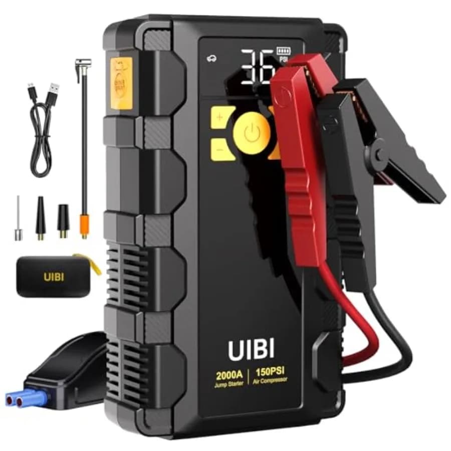 Avviatore di Emergenza per Auto X5 con Compressore d'Aria 2000A, Gonfiatore Pneumatici 150PSI, Avviatore Portatile per Batteria Auto